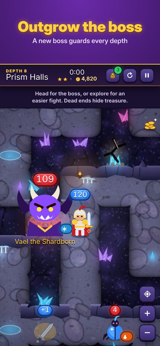 Screenshot: the hero beside a boss